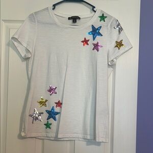 INC International Concepts White Star Embellished Blouse